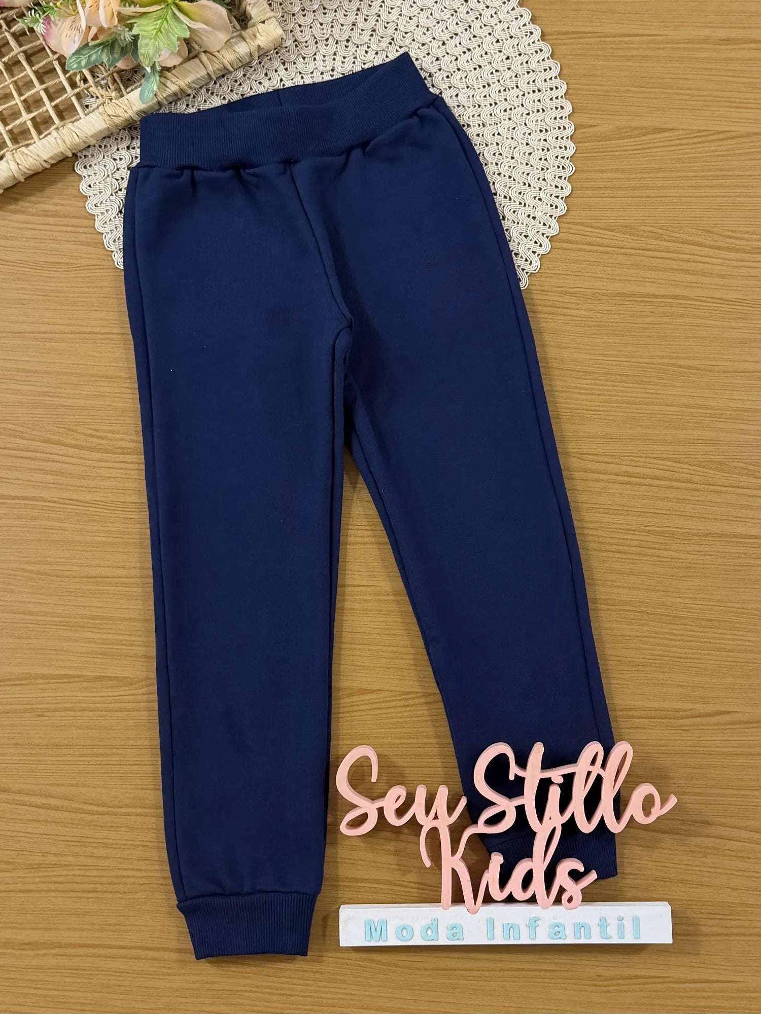 Calça Moletom Infantil Brandili Menina Flanelada Azul Marinho