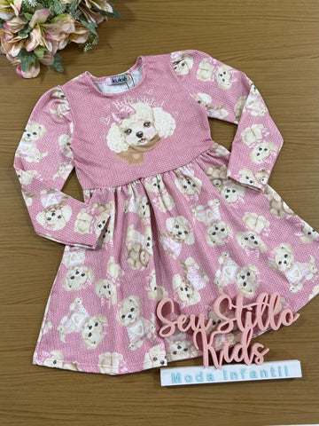 Vestido Infantil Kukie Inverno Rosa Cachorrinha