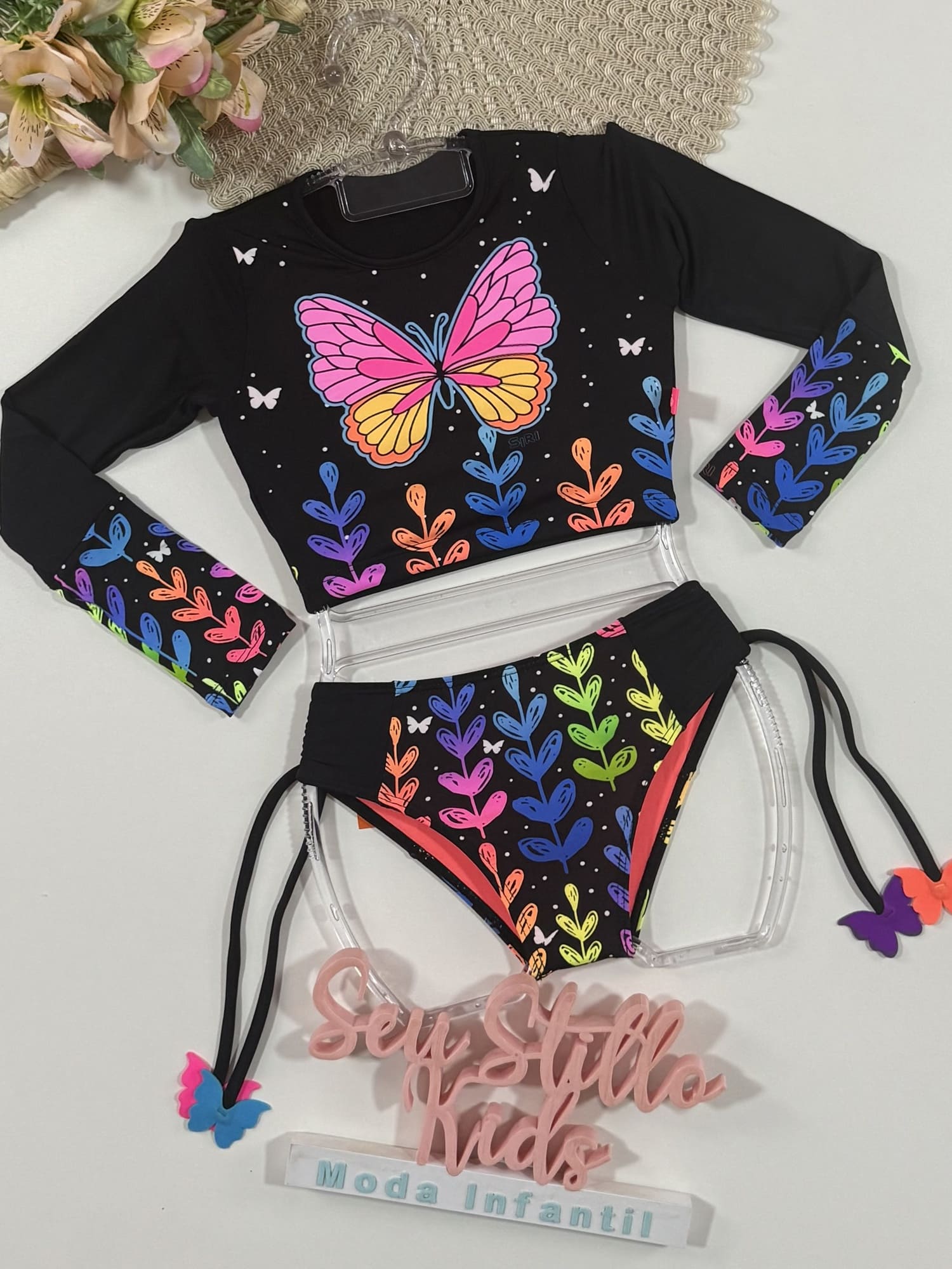 Biquíni Infantil Siri Kids Gabi Cropped Manga Longa Est Borboleta 40196