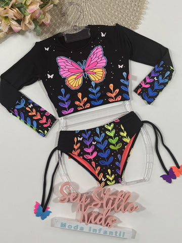 Biquíni Infantil Siri Kids Gabi Cropped Manga Longa Est Borboleta 40196