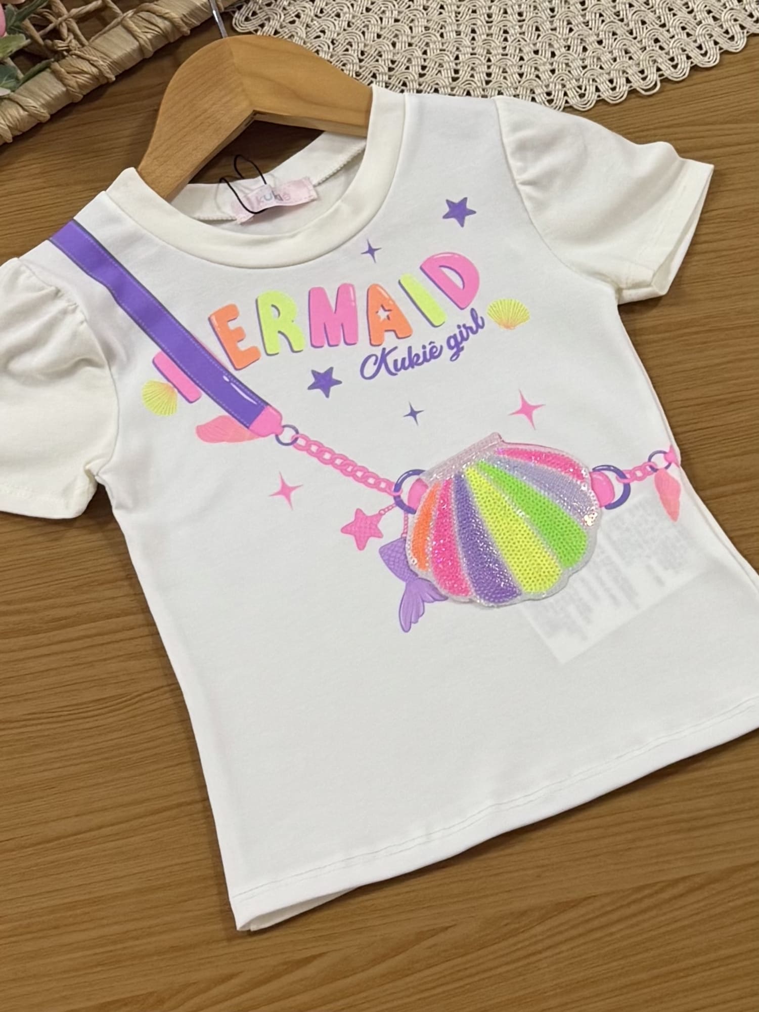 Conjunto Infantil Kukiê Verão com Short-Saia Roxo e Blusa Branca Mermaid