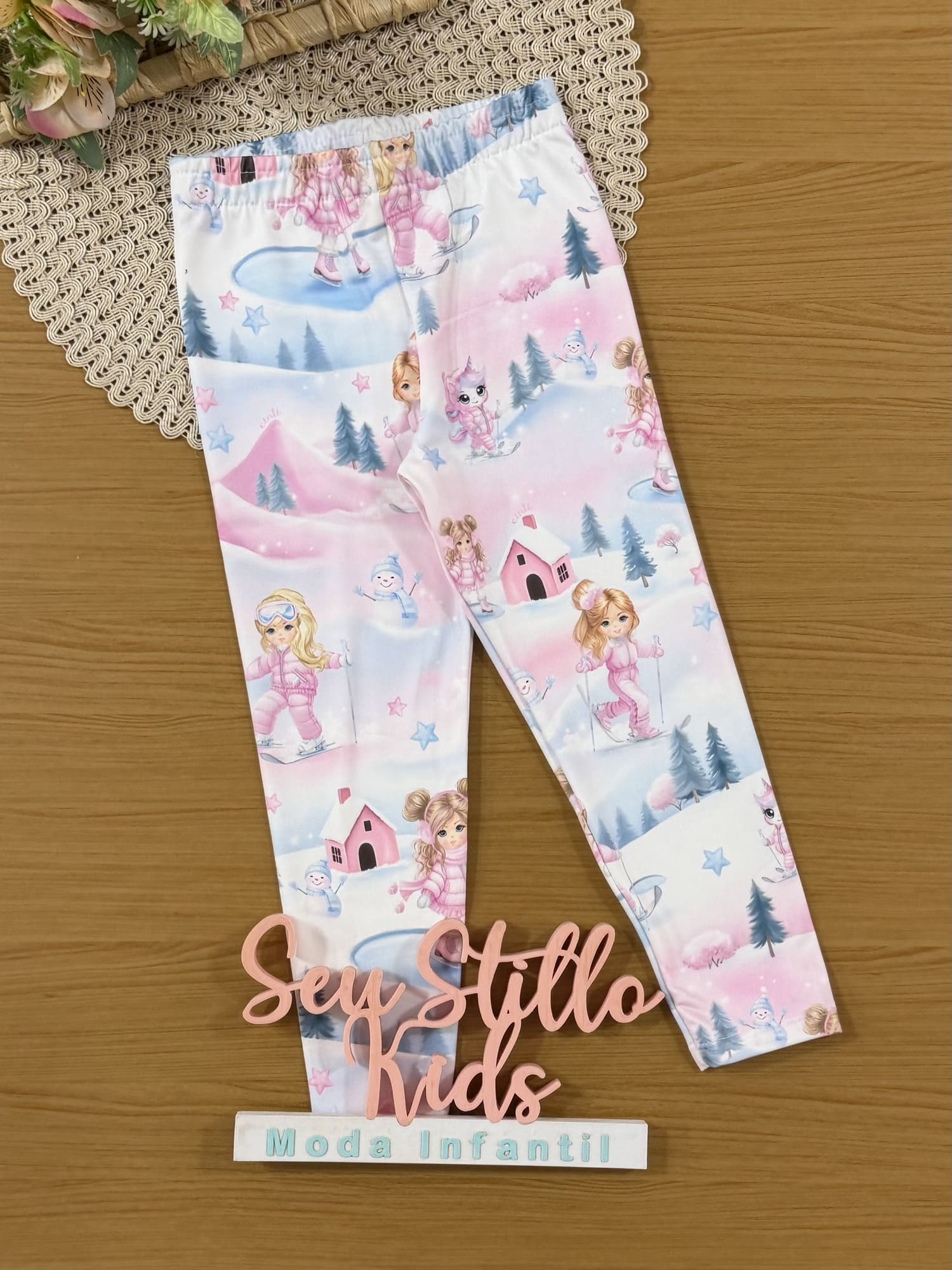 Calça Legging Infantil Térmica Cinti Inverno Rosa Menina na Neve