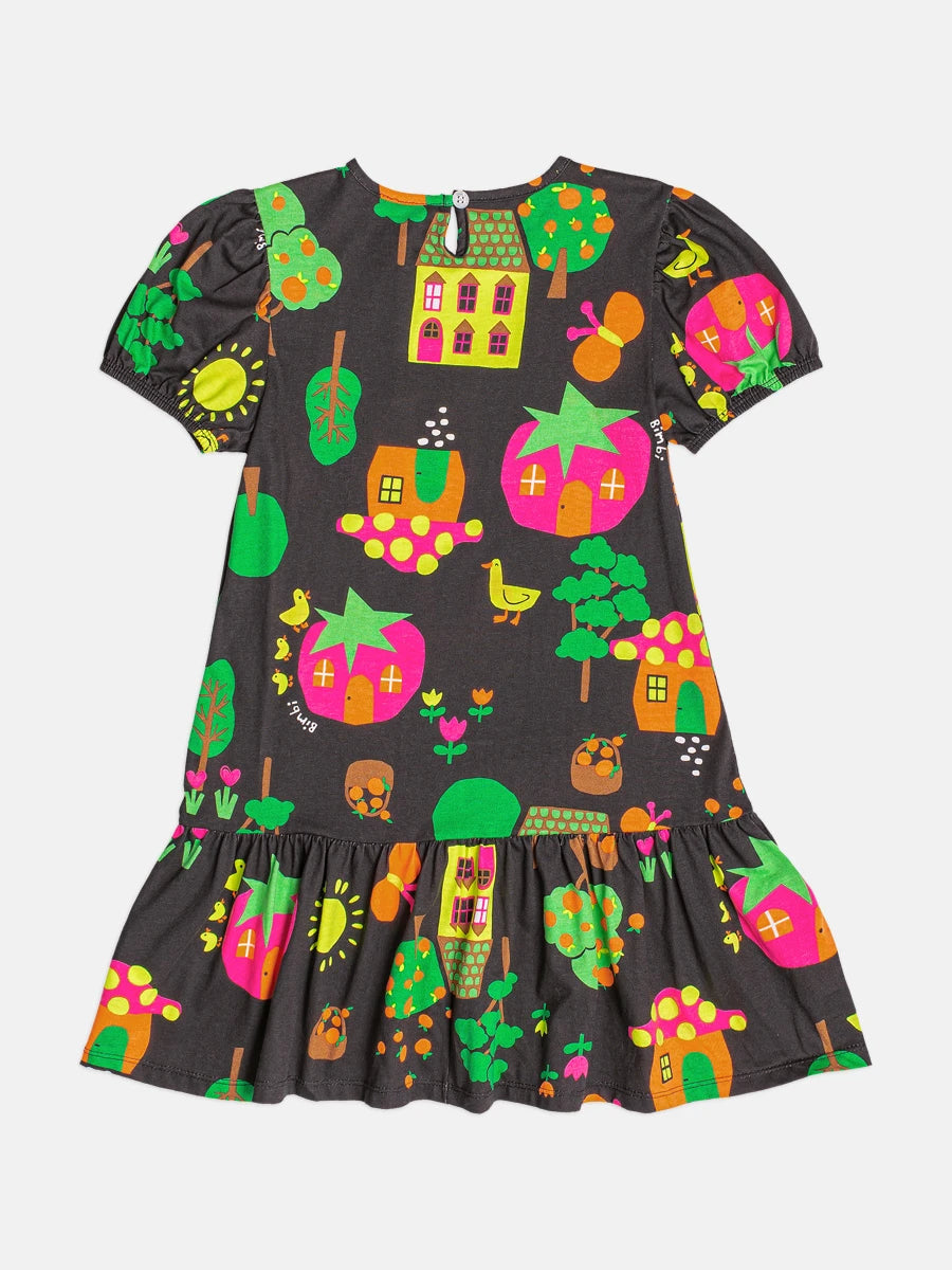 Vestido Infantil Bimbi Inverno Manga Curta Preto Fazendinha