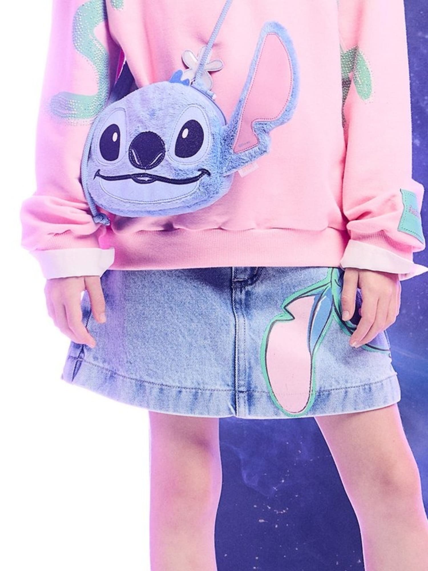 Shorts Saia infantil Animê Jeans Stitch Disney