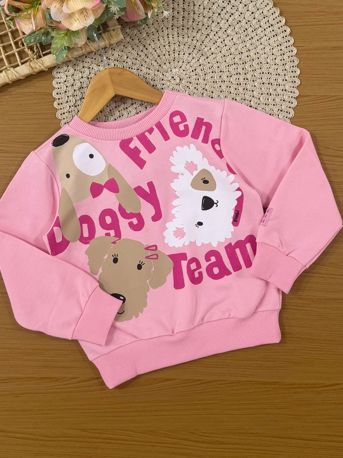 Conjunto Infantil Bimbi Inverno com Calça e Moletom sem Flanela Rosa Cachorrinhos