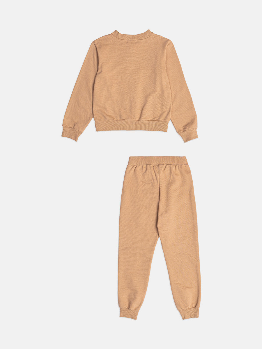 Conjunto Infantil Bimbi Inverno com Calça e Jaqueta sem Flanela Bege Flower