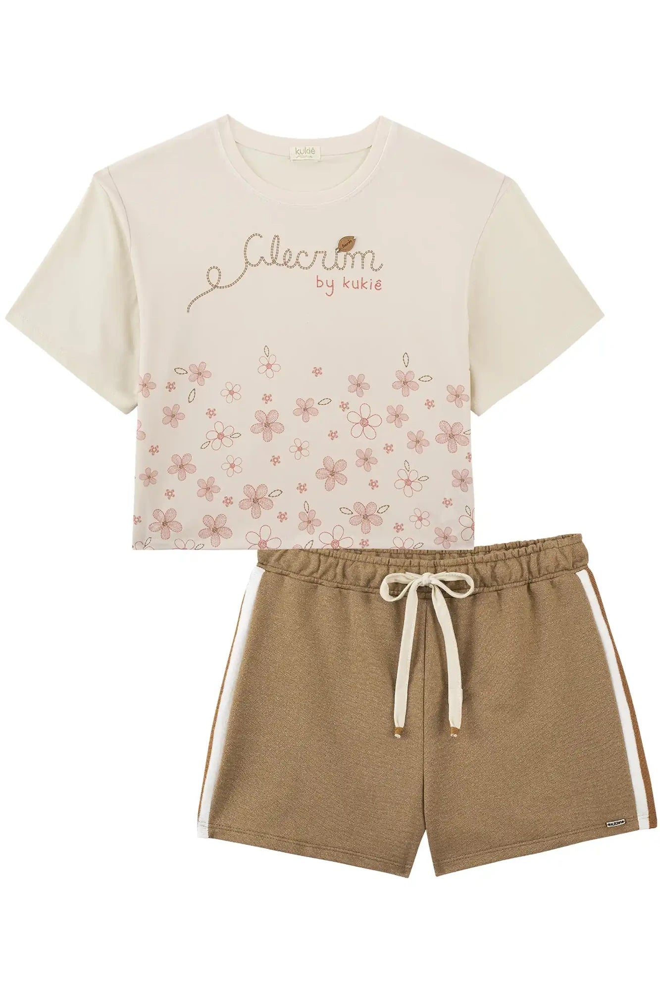 Conjunto Infantil Kukiê Inverno com Shorts Marrom e Blusa Manga Curta Alecrim