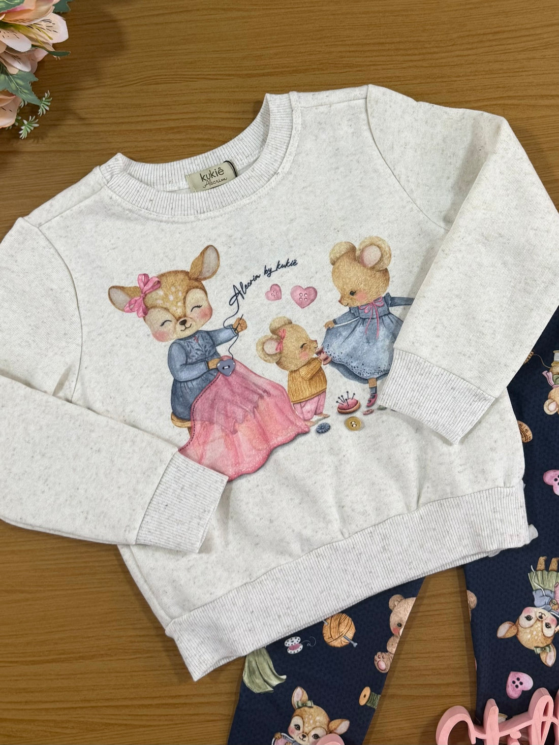 Conjunto Infantil Kukie Inverno Calça Legging e Moletom Flanelado Rena