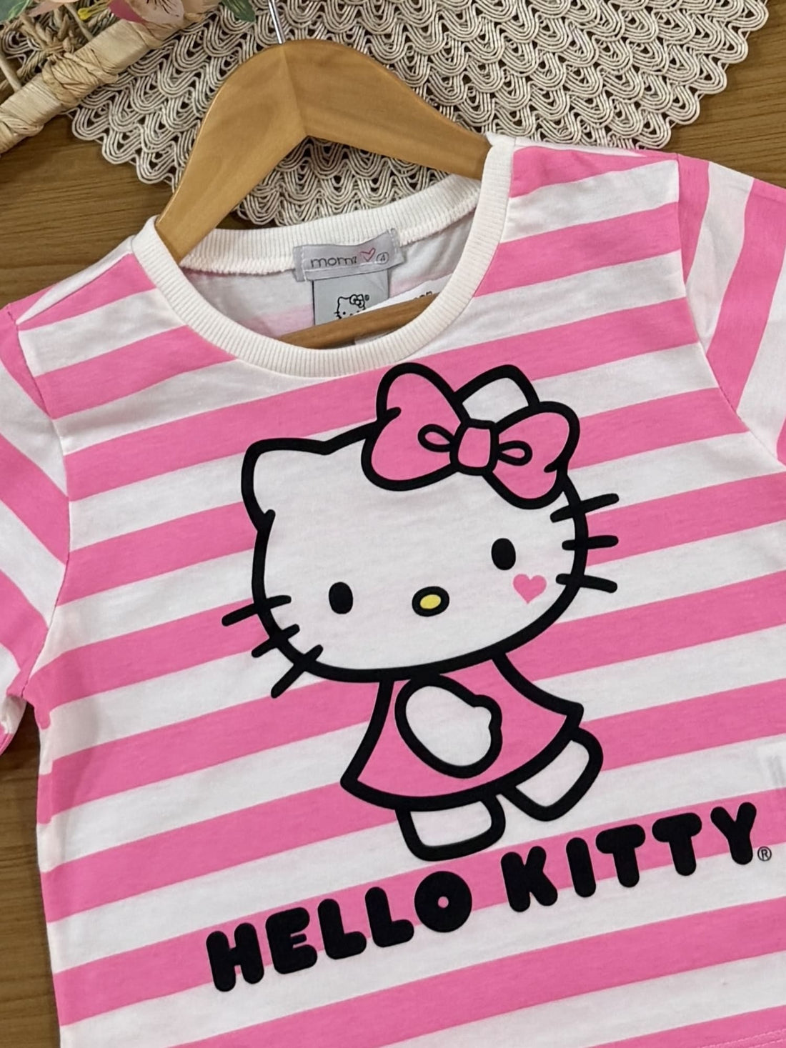 Blusa Infantil Momi Verão Listrada Rosa Hello Kitty