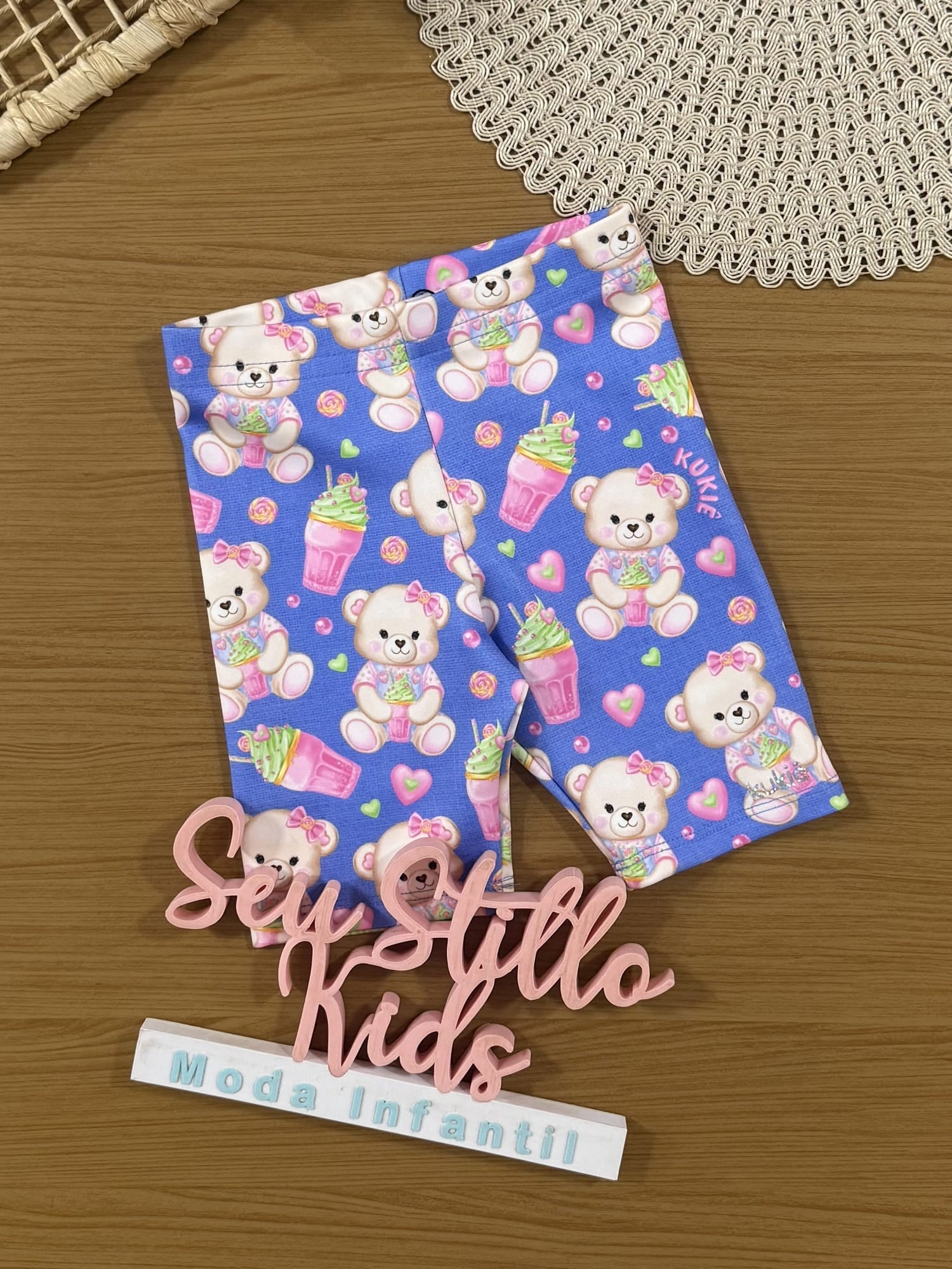 Shorts Infantil Kukiê Verão Ciclista Azul Ursinha