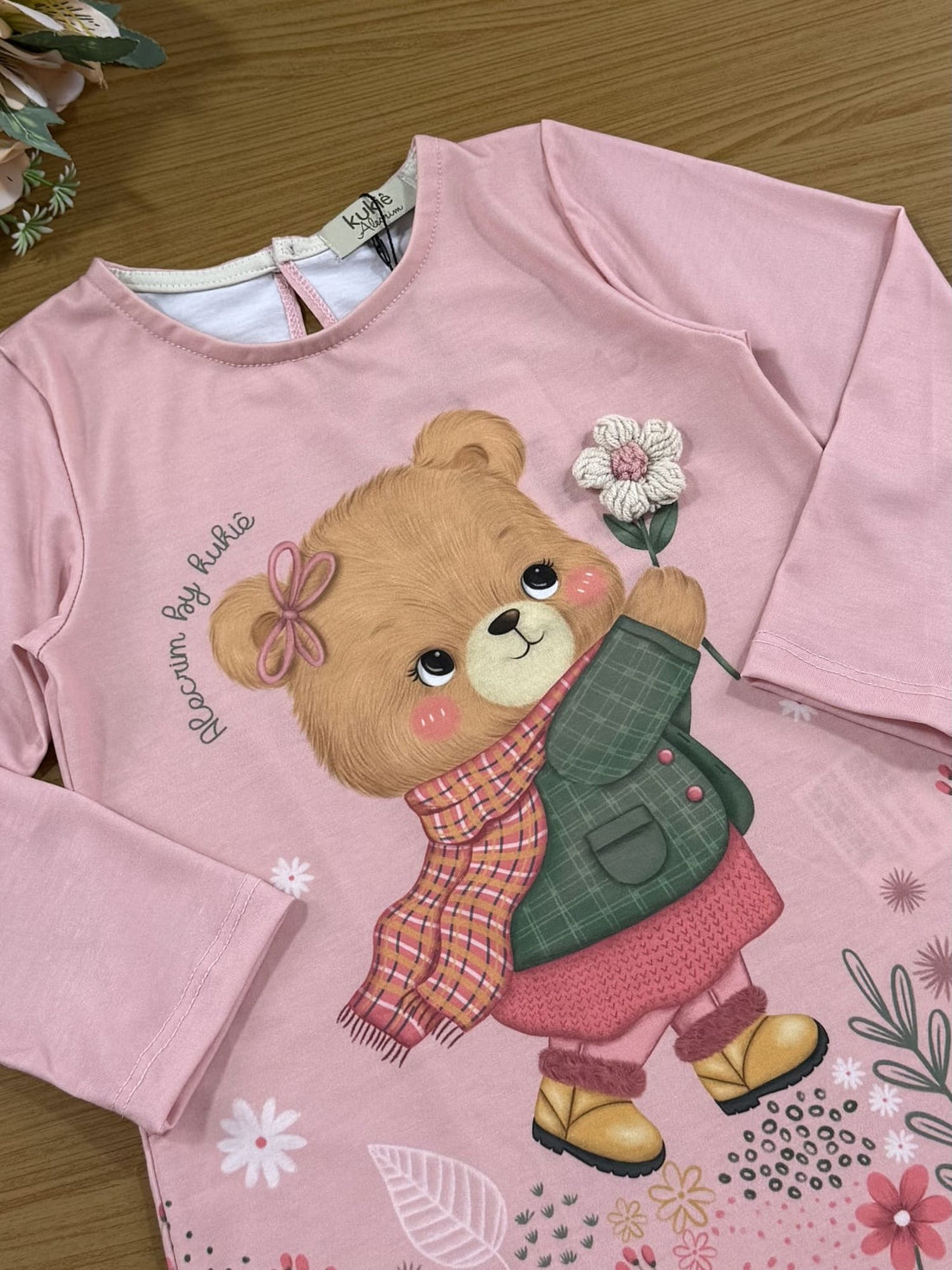 Vestido Infantil Kukie Alecrim Inverno Rosa Ursinha