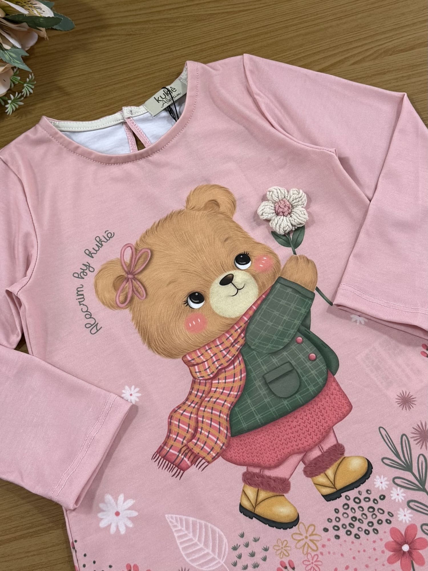 Vestido Infantil Kukie Alecrim Inverno Rosa Ursinha