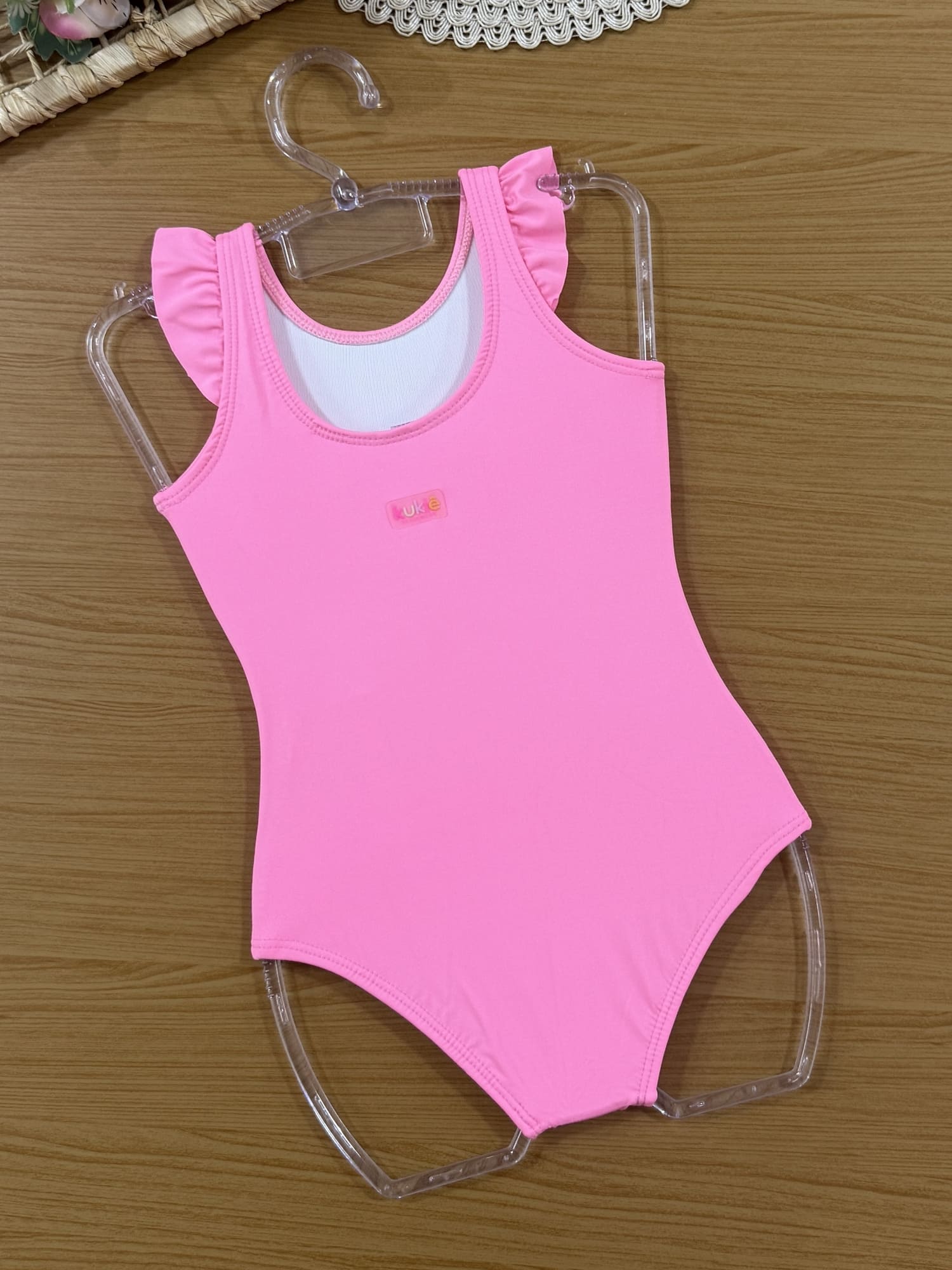Maiô Infantil Kukiê Verão Rosa Sereia Tênista com Saida de Praia Estampada