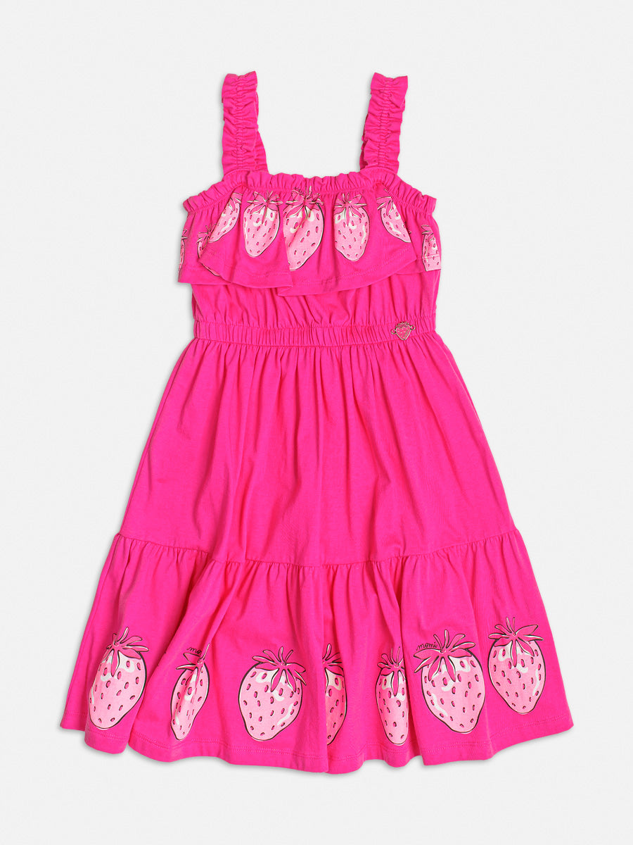 Vestido Infantil Momi Verão Rosa com Babado Moranguinho
