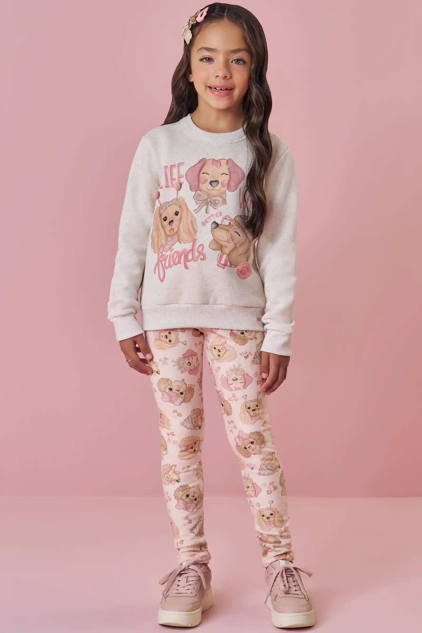 Casaco Infantil Kukiê Inverno Flanelado Off White Cachorrinhas