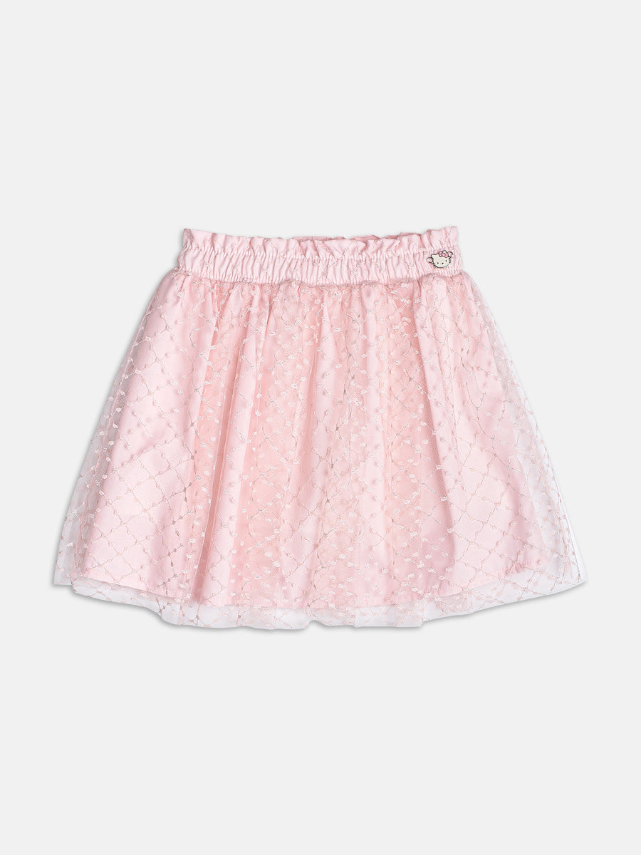 Conjunto Infantil Momi Verão, Saia Rosa e Blusa Branca Hello Kitty com Strass