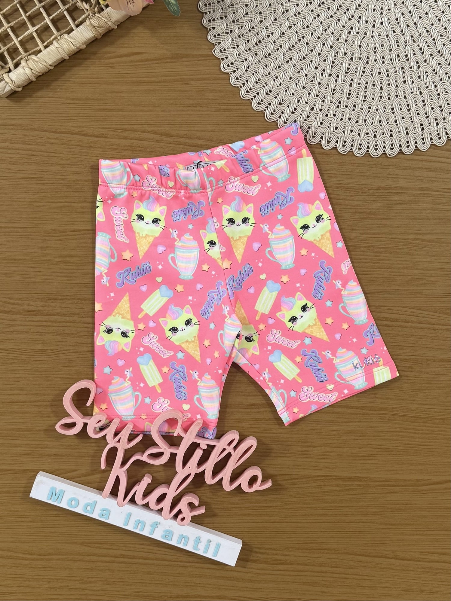 Shorts Infantil Kukiê Verão Ciclista Rosa Sorvetinho