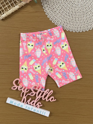 Shorts Infantil Kukiê Verão Ciclista Rosa Sorvetinho