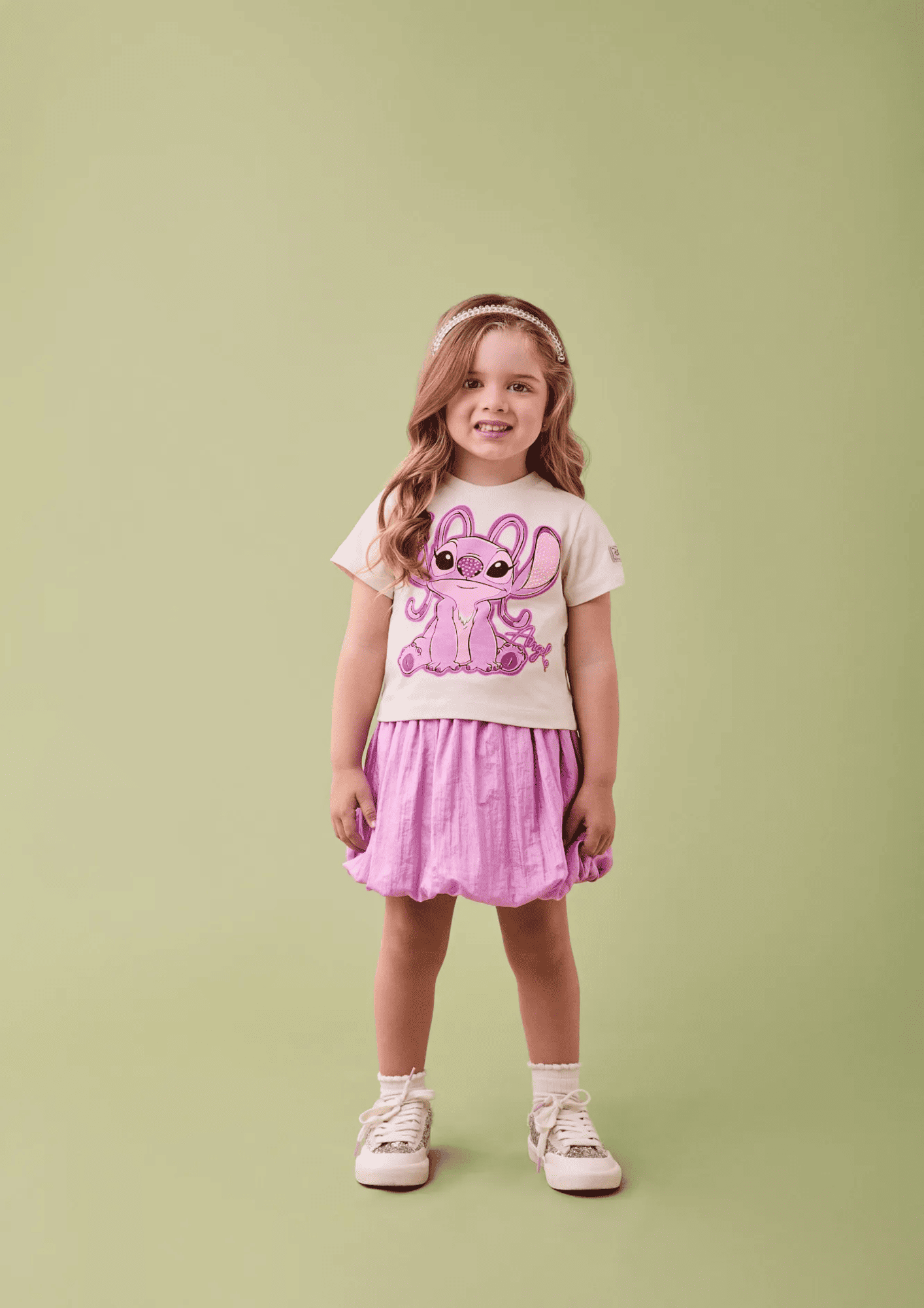 Conjunto Infantil Momi Inverno com Saia  Lilás e Blusa Angel Disney