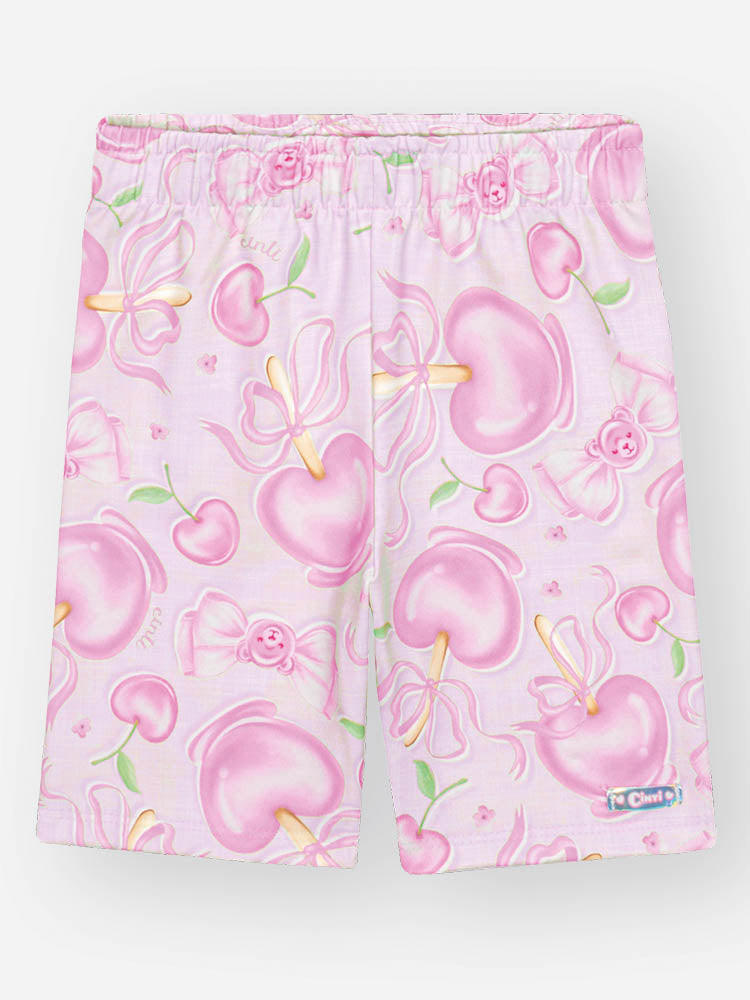 Conjunto Infantil Cinti Verão com Shorts Ciclista Rosa e Blusa Branca Ursinha Believe