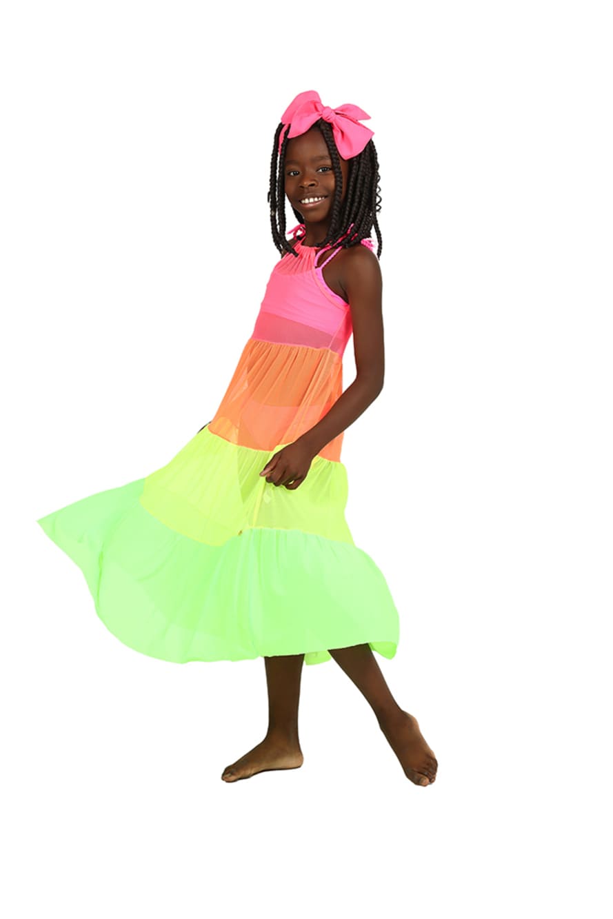 Saída de Praia Siri Kids Tule Bianca Rosa Fluor 39120