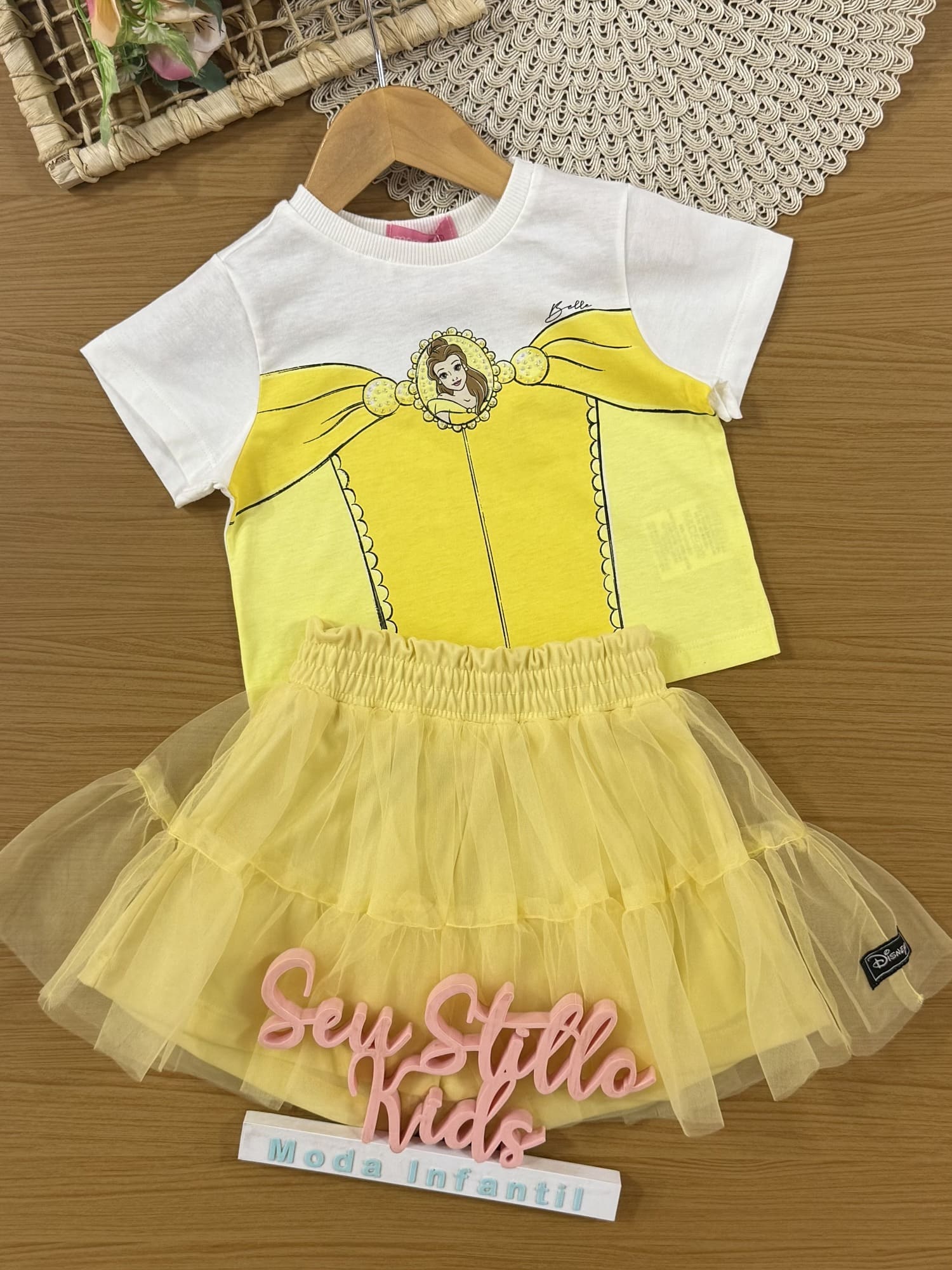 Conjunto Infantil Momi Verão com Saia e Blusa Amarela Bela