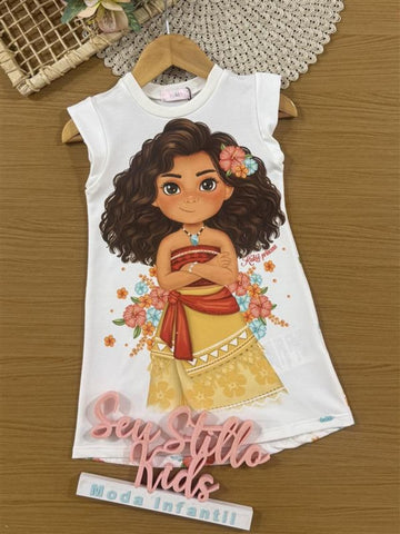 Vestido Infantil Kukiê Verão Branco Princesa Moana
