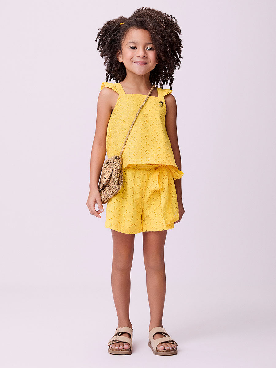 Conjunto infantil Momi Verão Shorts e Blusa Amarela Laise