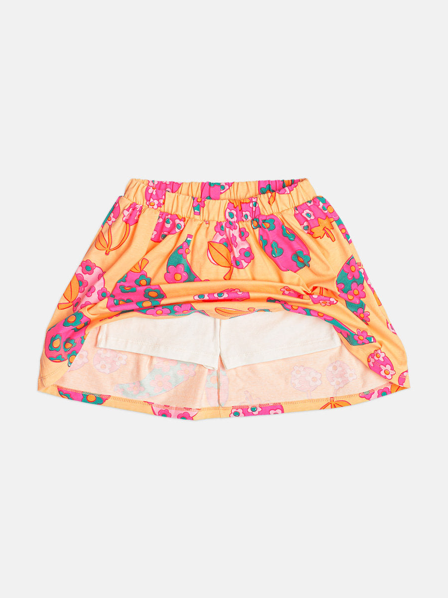Conjunto Infantil Menina Bimbi com Saia Laranja e Blusa Branca Flowers e Bananas