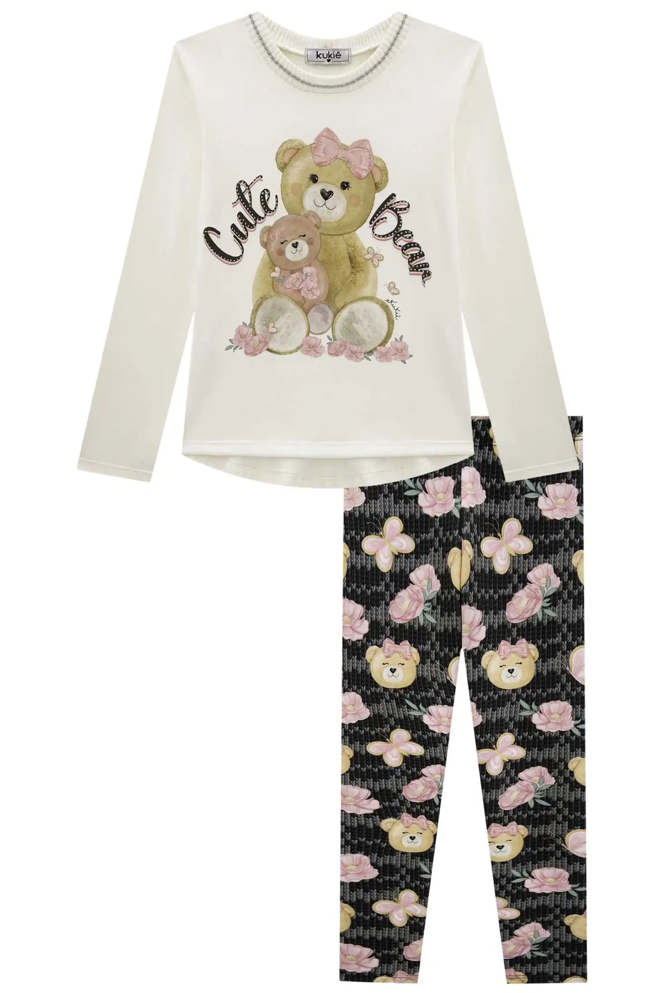 Conjunto Infantil Kukiê Inverno com Calça Legging Verde e Blusa Manga Longa Ursinhas
