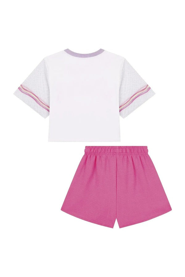Conjunto Infantil Kukiê Verão com Shorts Rosa e Blusa Branca Summer
