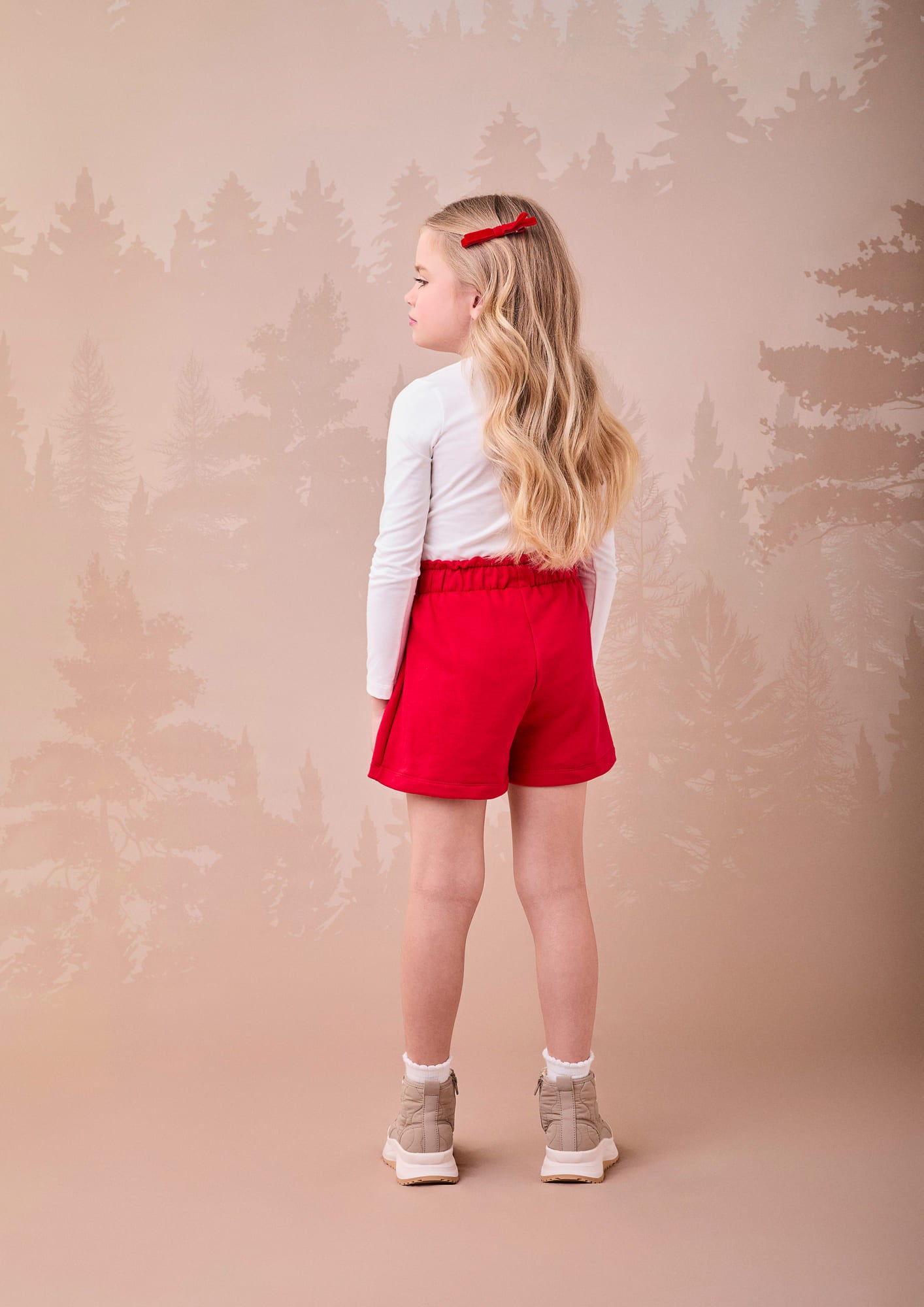 Conjunto Infantil Momi Inverno Shorts Vermelho e Blusa Manga Longa Ursinhas