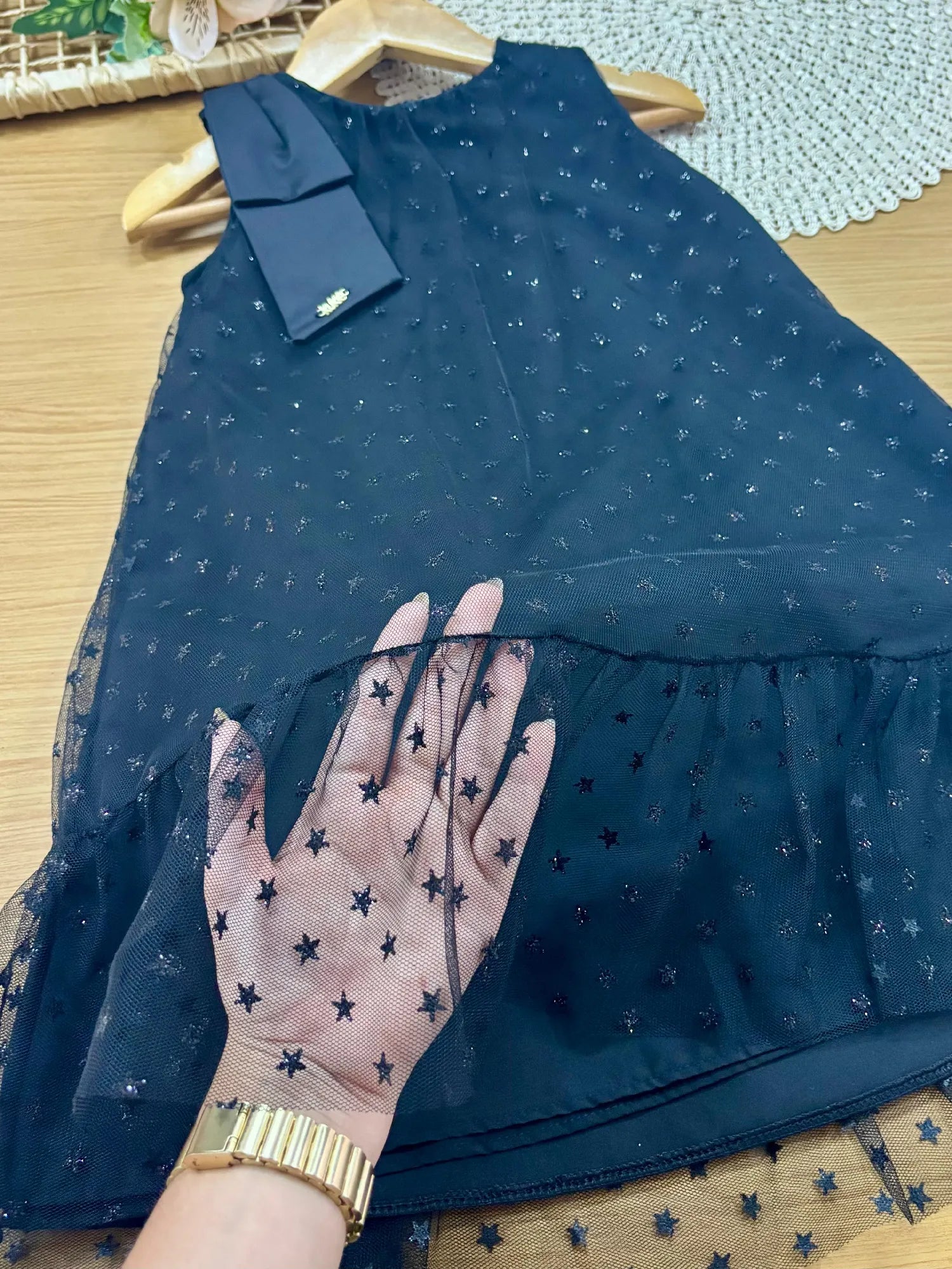 Vestido Infantil Kukiê em Tule Estrelinha Glitter