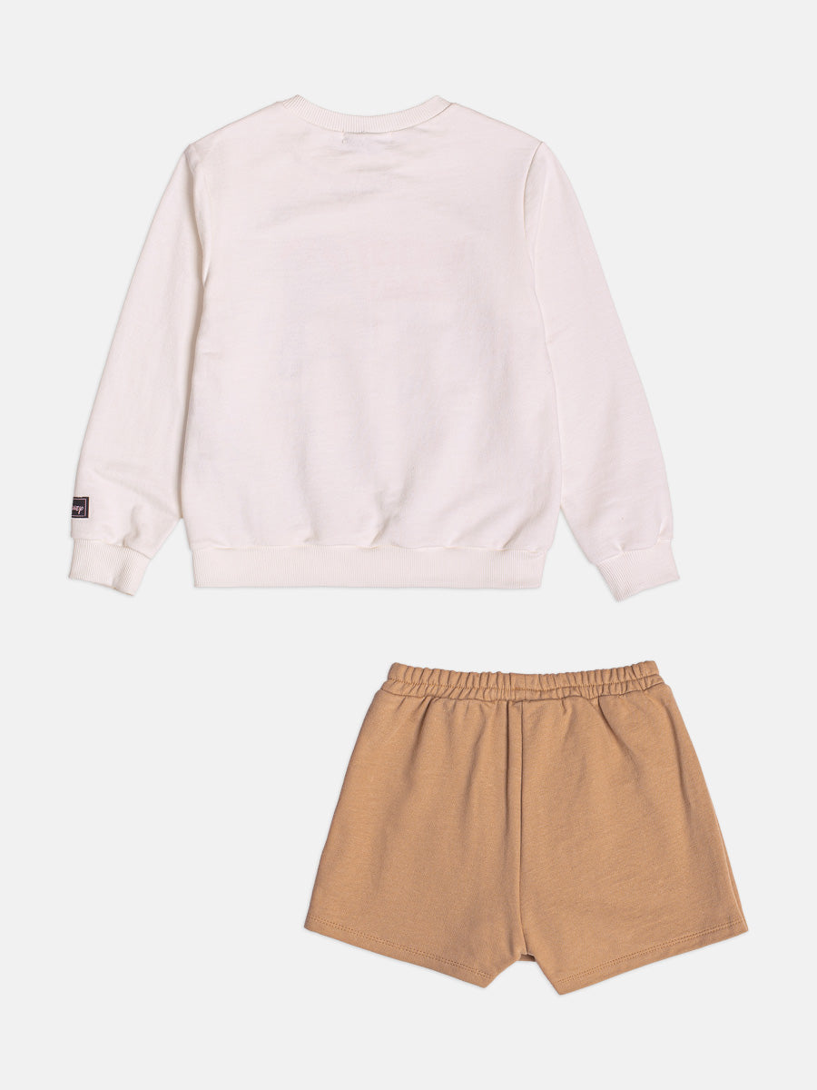 Conjunto Infantil Bimbi Inverno com Shorts Saia e Moletom sem Flanela Branco Tico e Teco Disney
