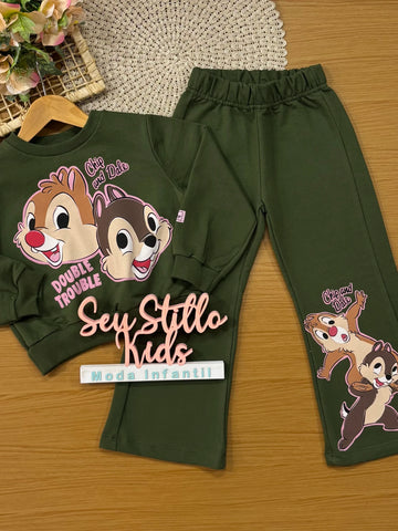 Conjunto Infantill Momi Inverno com Calça e Moletom Verde Tico e Teco Disney