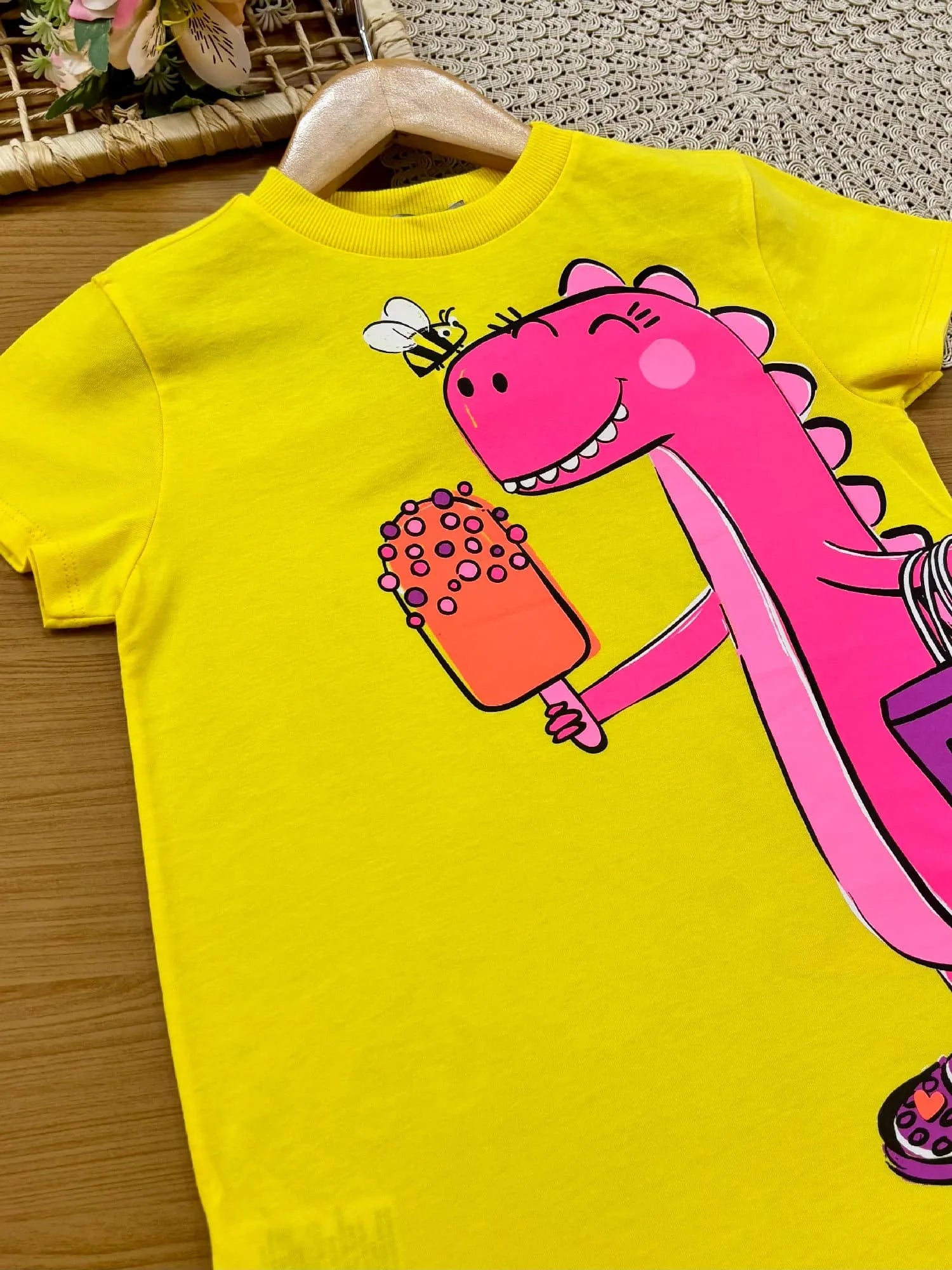 Vestido Infantil Bimbi Amarelo Dinossaurinha