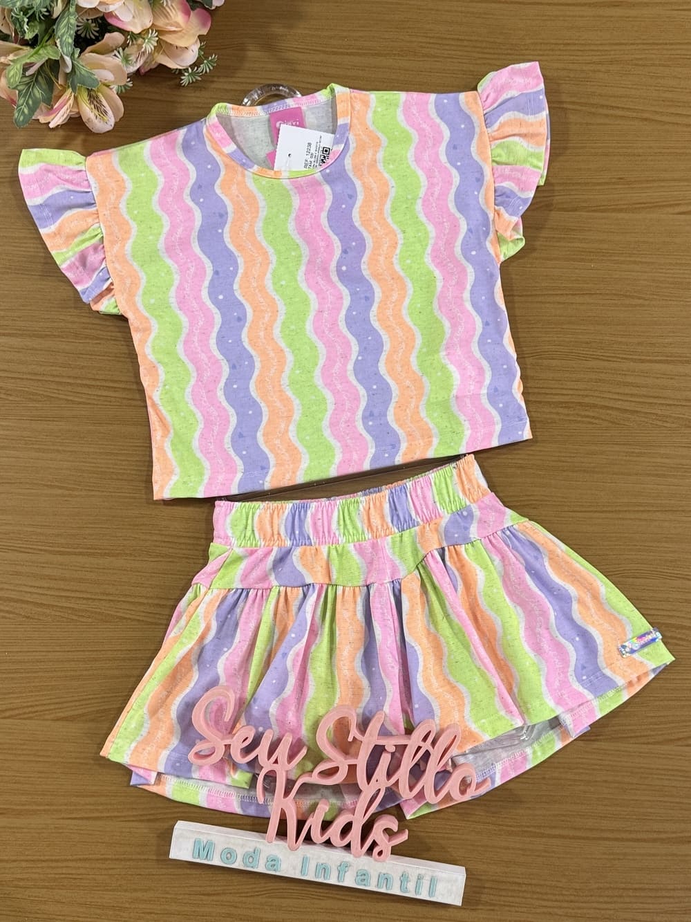 Conjunto Infantil Cinti Verão Shorts e Blusa Ondas Neon
