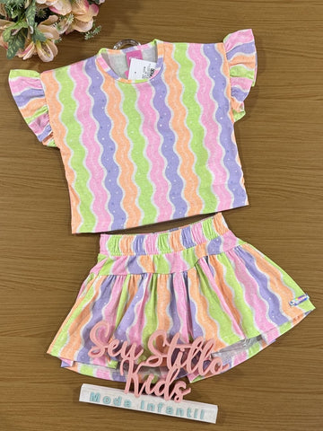 Conjunto Infantil Cinti Verão Shorts e Blusa Ondas Neon