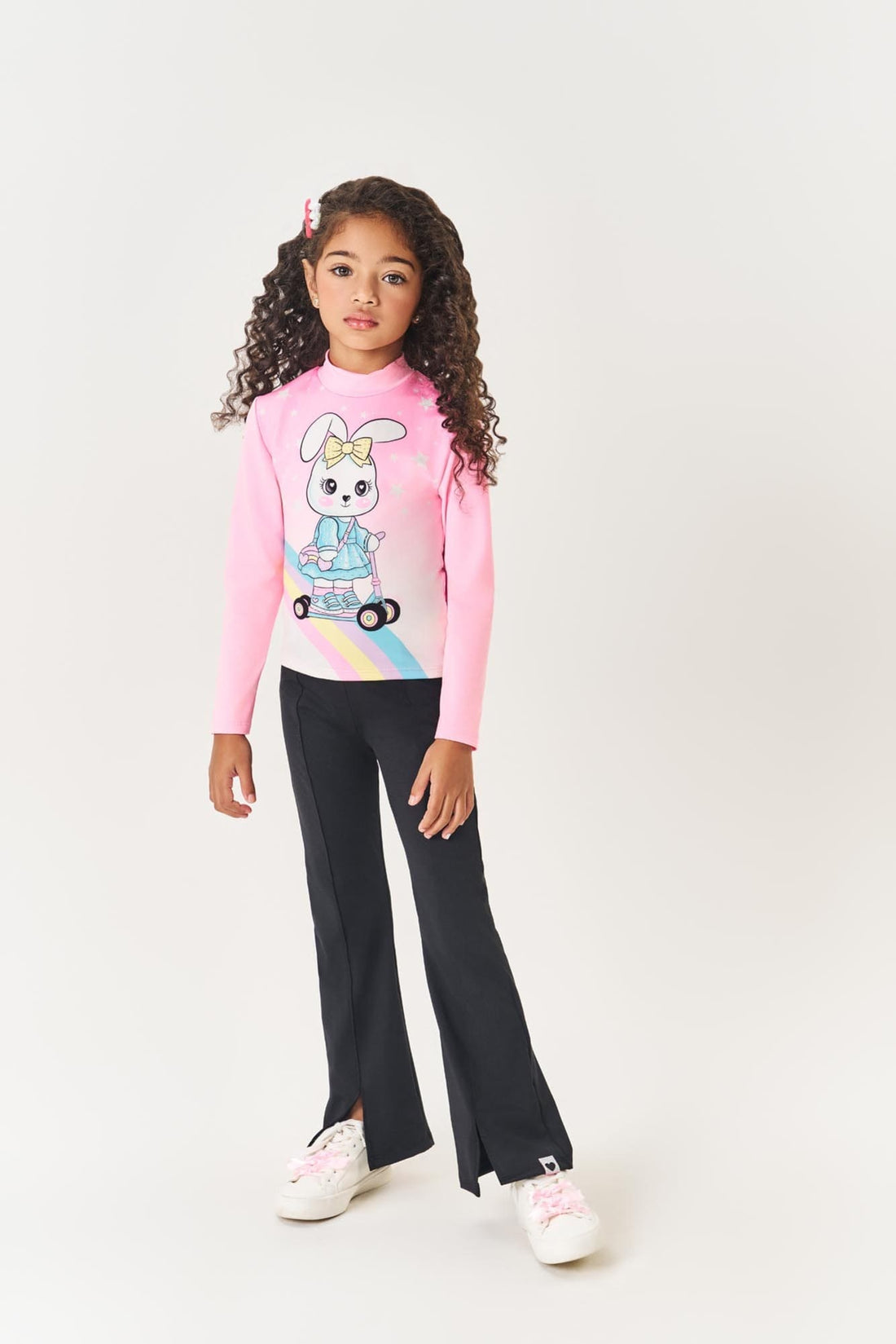 Blusa Infantil Cinti Inverno Manga Longa Térmica Rosa Coelho