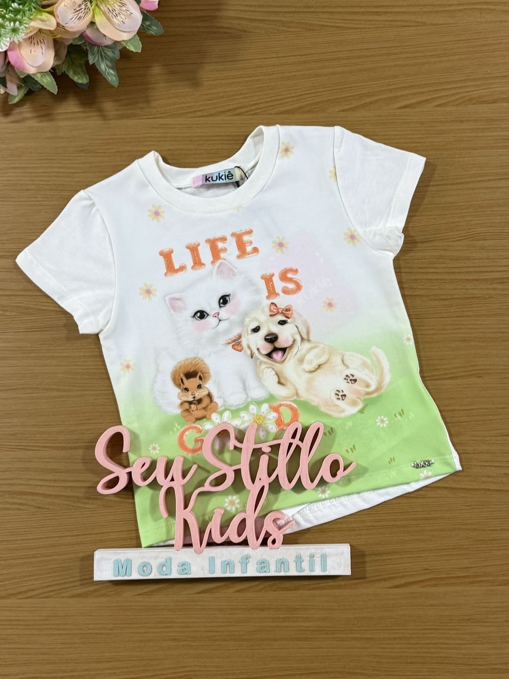 Blusa Infantil Kukie Verão Branca Cachorrinha