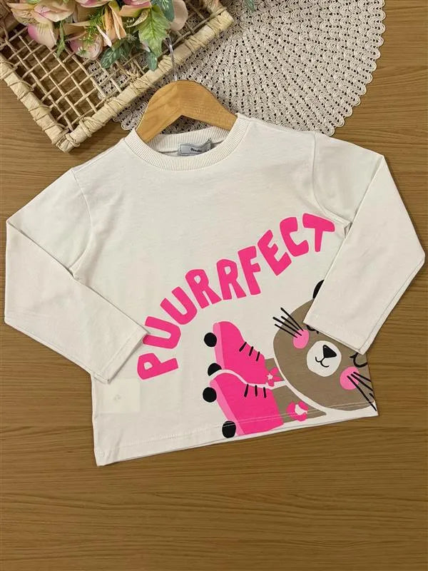 Conjunto Infantil Bimbi Inverno com Shorts Saia Blusa Manga Longa Bege Oncinha