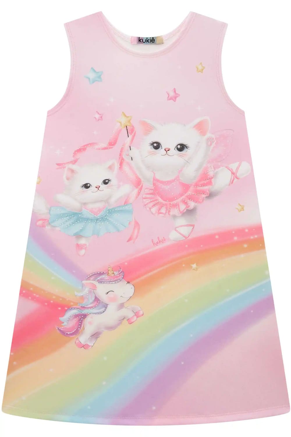 Vestido Infantil Kukie Verão Rosa Arco-íris