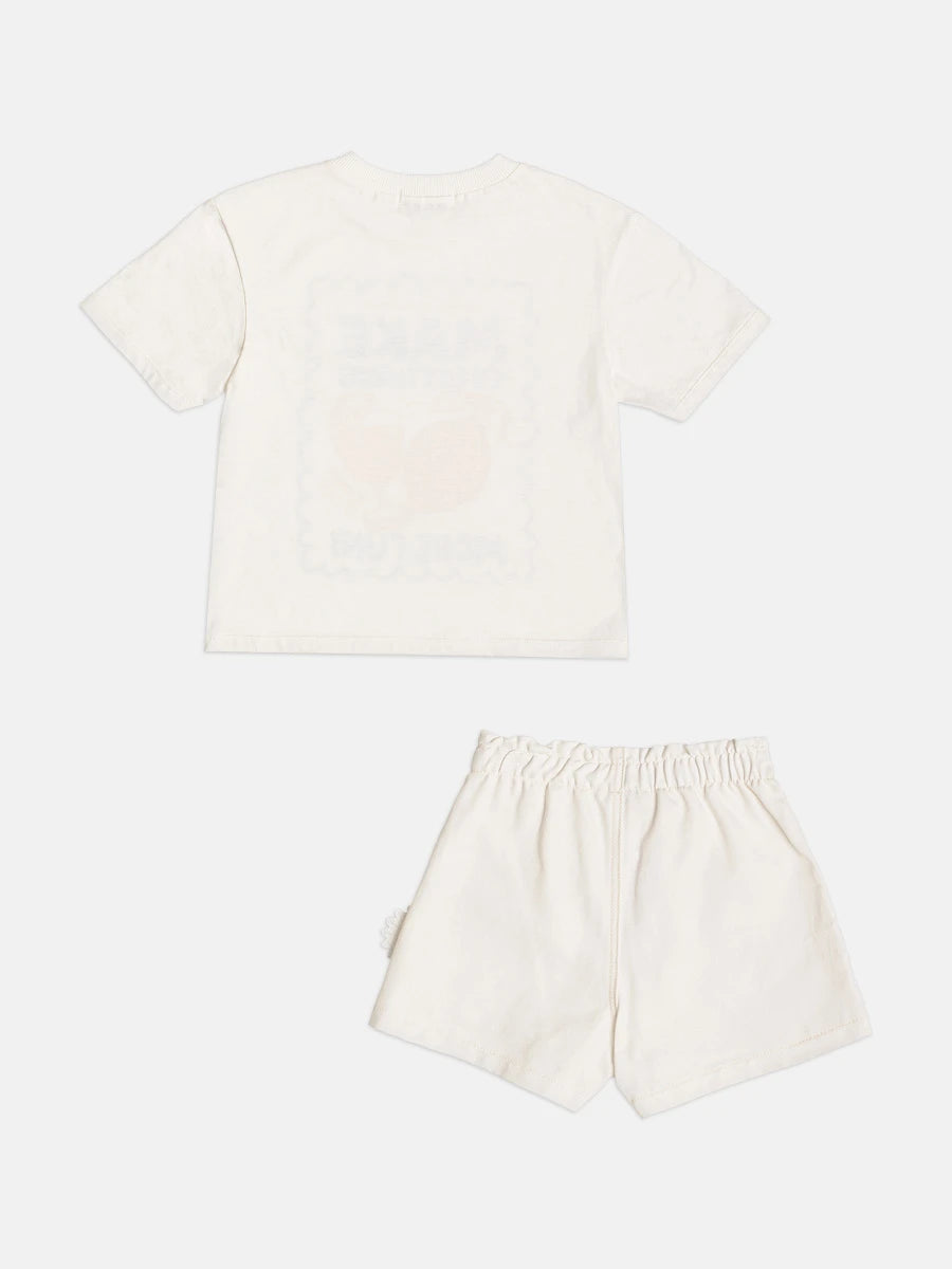 Conjunto Infantil Menina Bimbi com Shorts e Blusa Branca Limãozinho