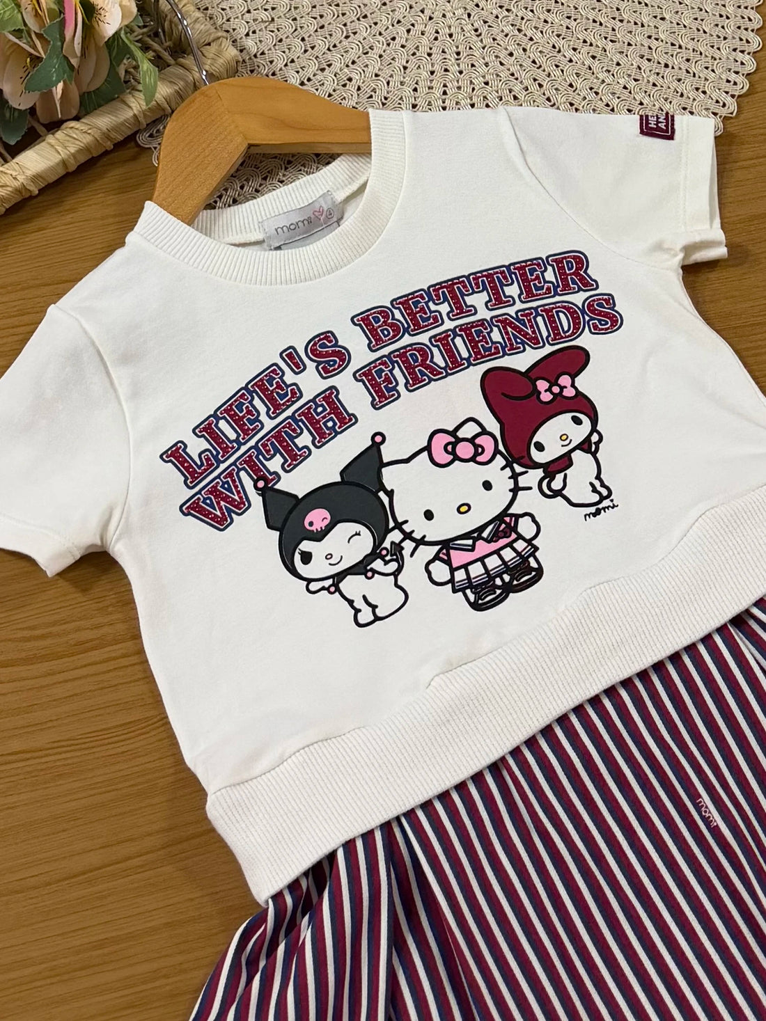 Vestido Infantil Momi Inverno Listrado Hello Kitty Friends