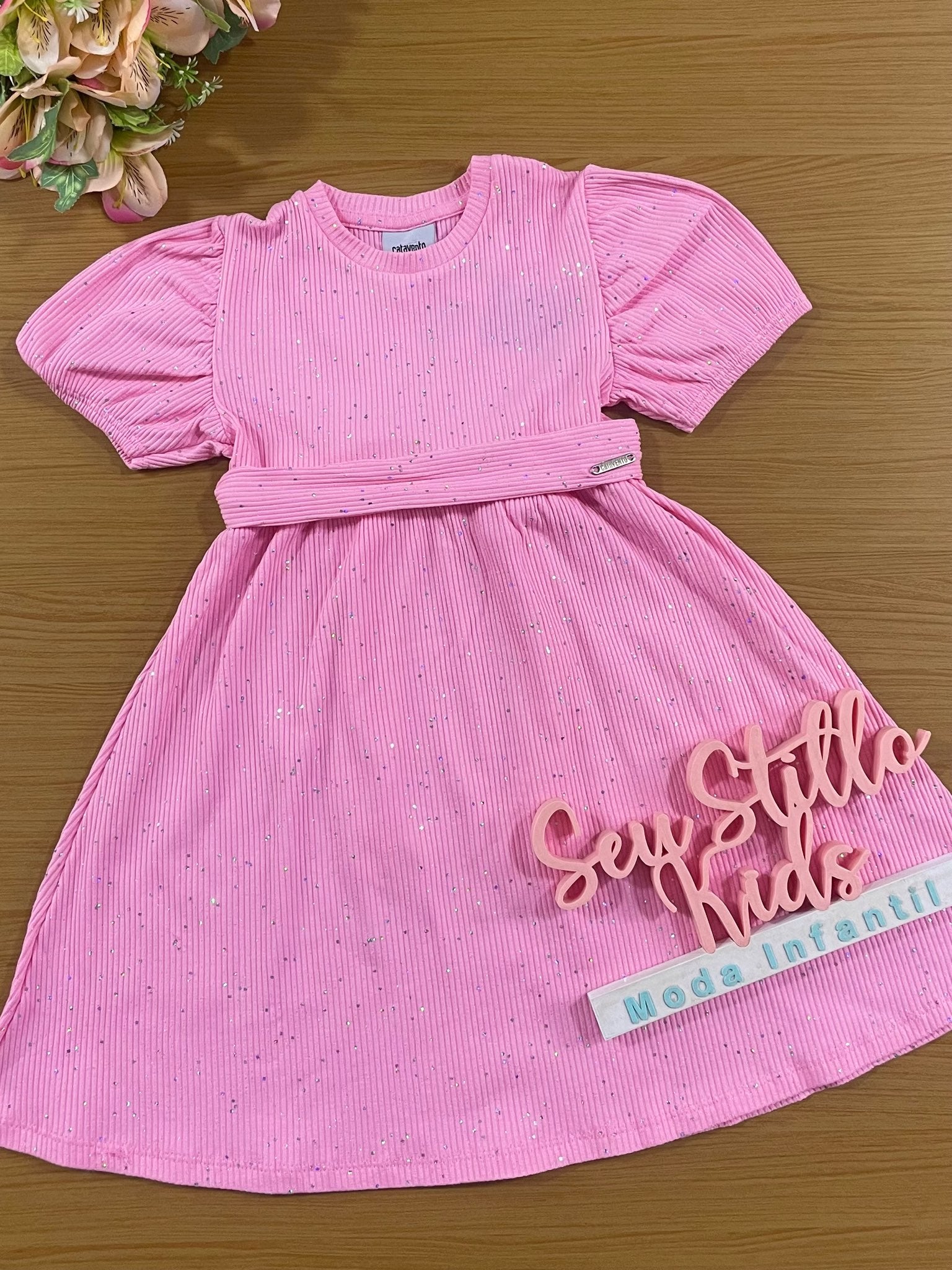 Vestido Infantil Catavento Verão Rosa Brilhante
