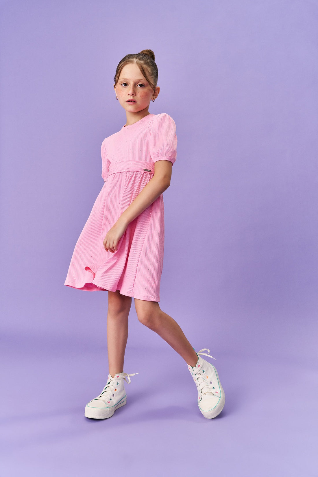 Vestido Infantil Catavento Verão Rosa Brilhante