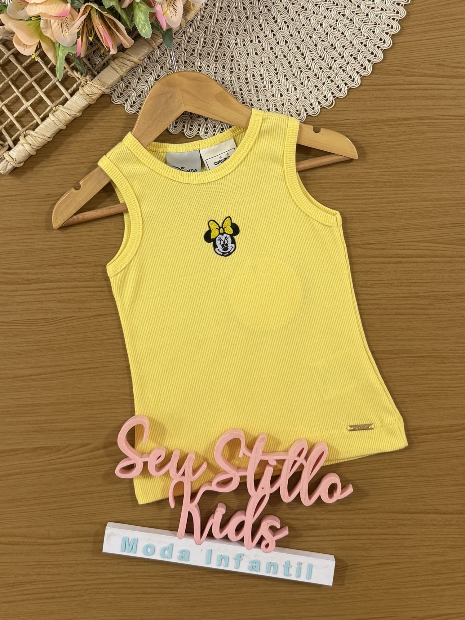 Regata Infantil Animê Verão Amarela Minnie Disney