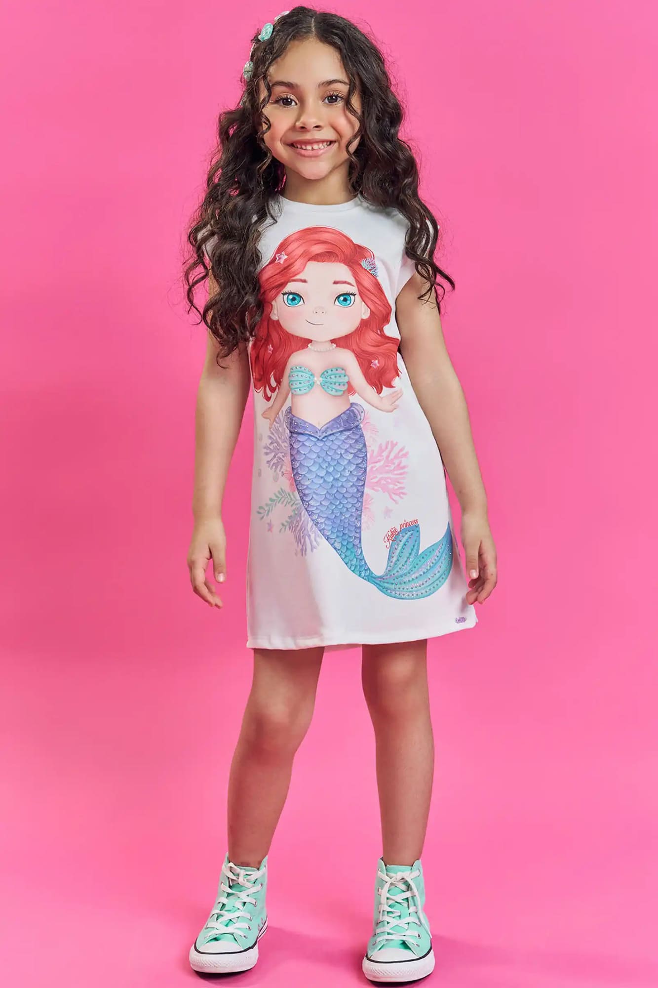Vestido Infantil Kukiê Verão Branco Princesa Ariel