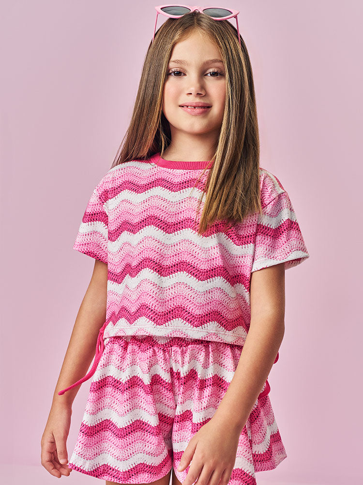 Conjunto Infantil Cinti Verão com Shorts e Blusa Tricô 3D