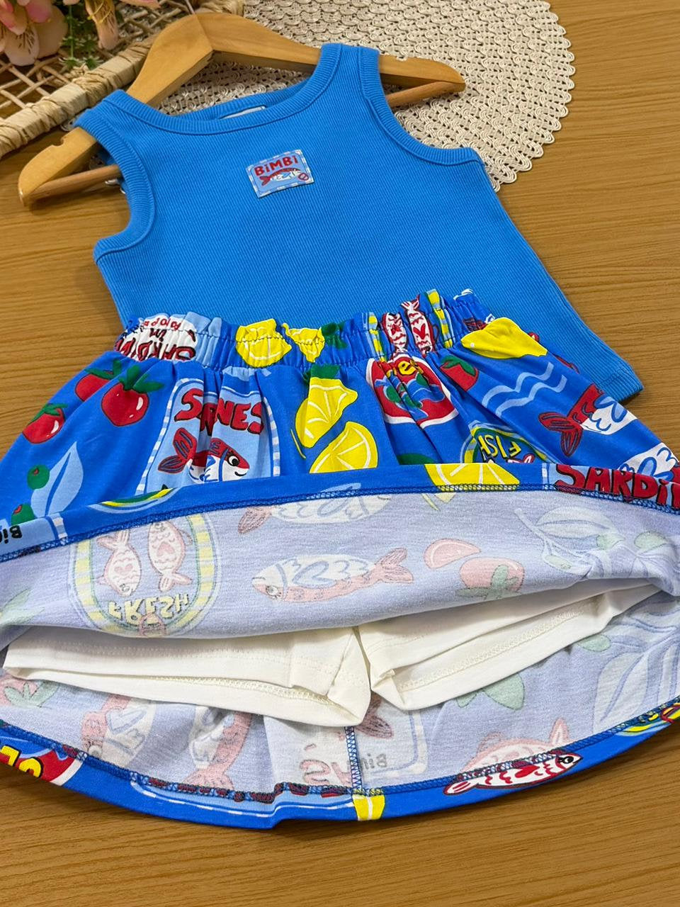 Conjunto Infantil Menina Bimbi com Saia e Blusa Azul Sardinha